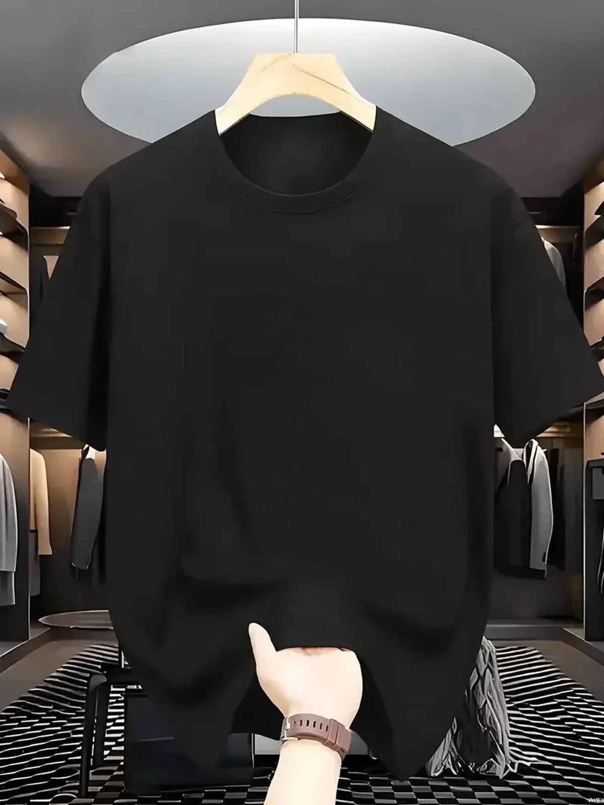 Men's TrendLux Wear crewneck T-shirt in black, red, khaki, or navy, soft breathable polyester fabric, available in S to XXL.