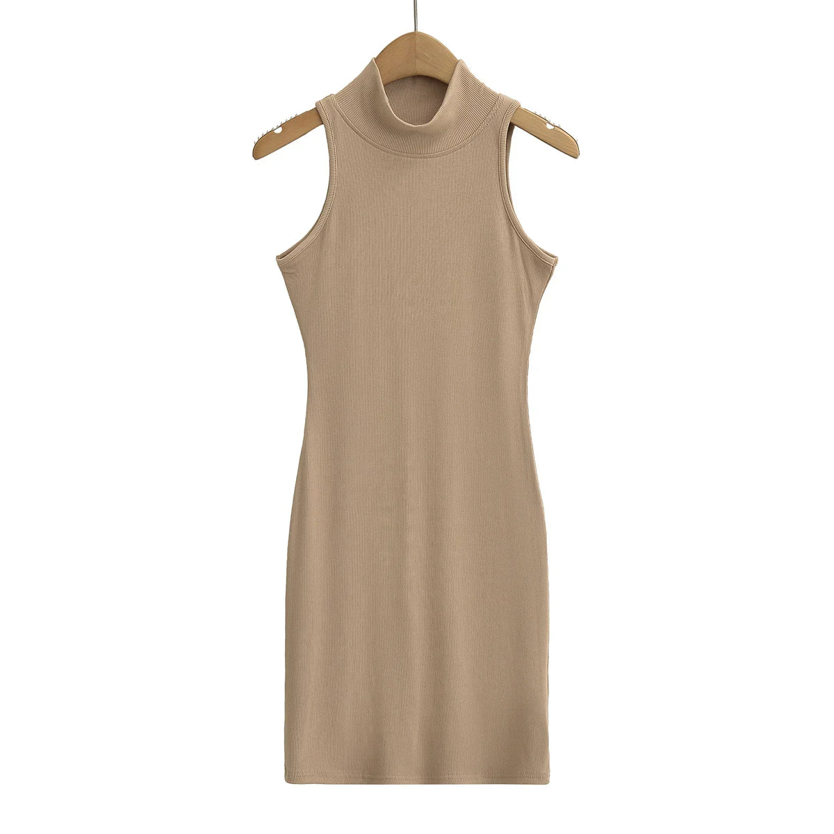 Women's knit turtleneck bodycon maxi dress by The Glow Sanctuary, ankle-length with fitted silhouette and cozy knit fabric.
