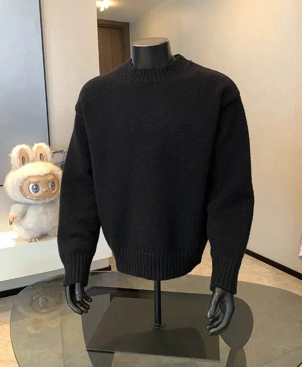Men's cashmere-blend round neck pullover sweater from TrendLux Wear in five colors, showcasing a cozy autumn winter knit design.