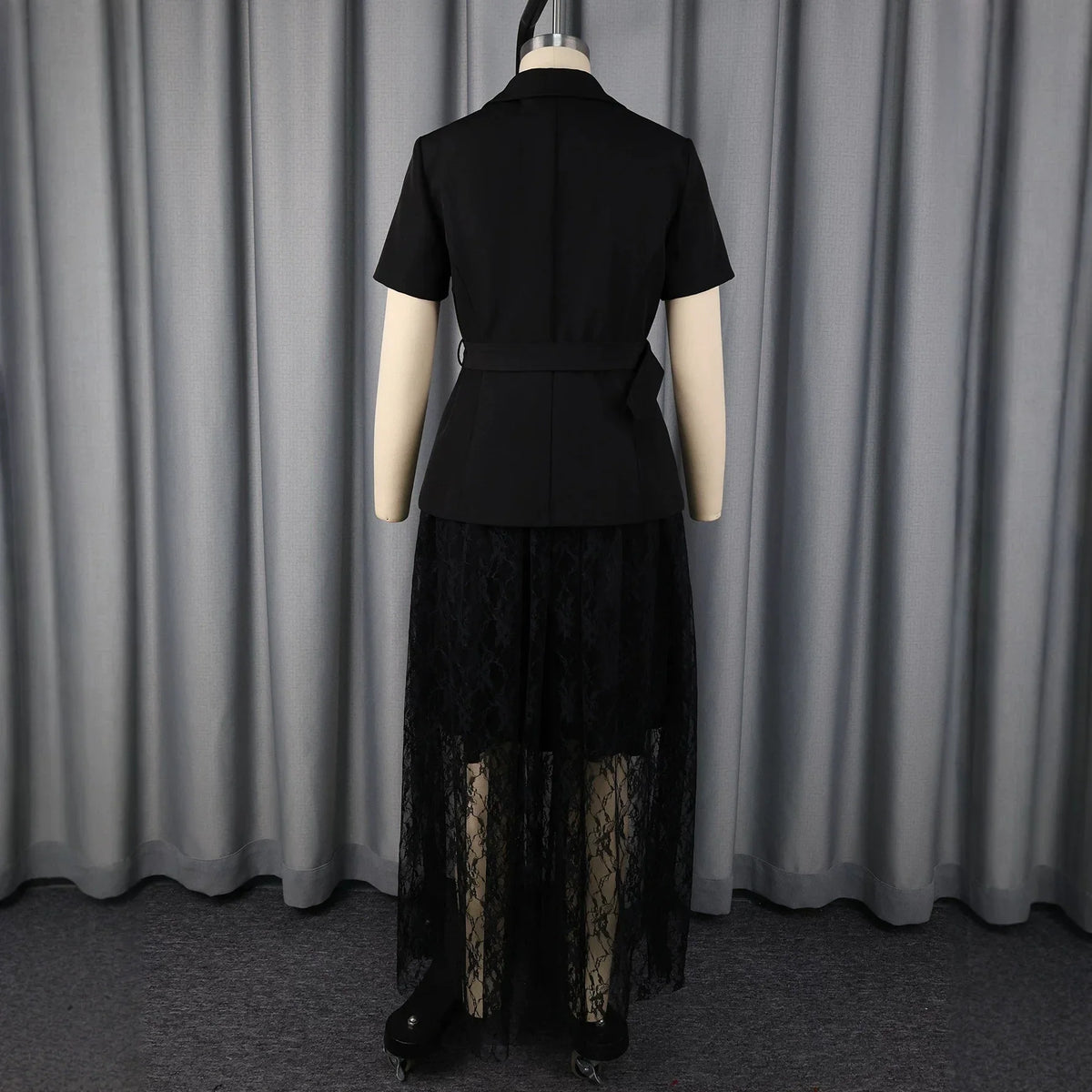 Women's Black African Lace Hem A-Line Dress | Church & Wedding Guest - TrendLux Wear