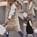 Women’s Long Hooded Puffer Vest – Quilted Cotton-Filled Sleeveless Winter Coat with Pockets