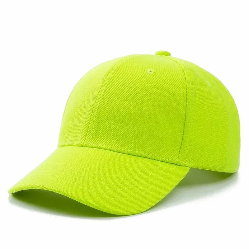 Unisex plain baseball cap by TrendLux Wear, adjustable structured hat in various colors, front view showing brim and fit.