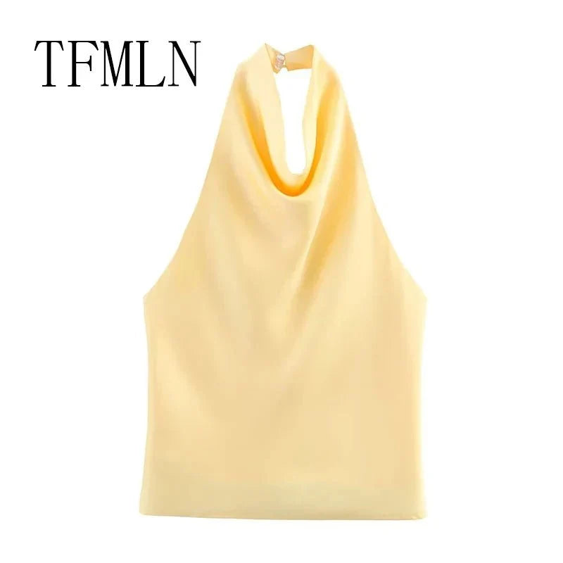 TrenLux Wear TFMLN 2025 women’s sexy halter top, backless high street waistcoat, solid color, elegant spring-summer fashion.