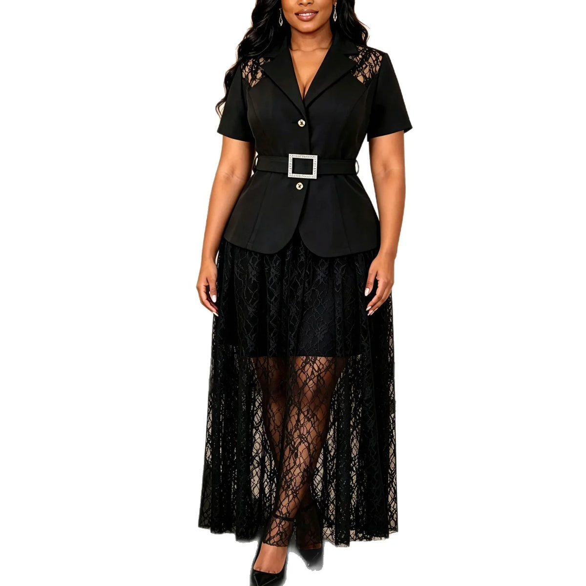 Women's Black African Lace Hem A-Line Dress | Church & Wedding Guest - TrendLux Wear