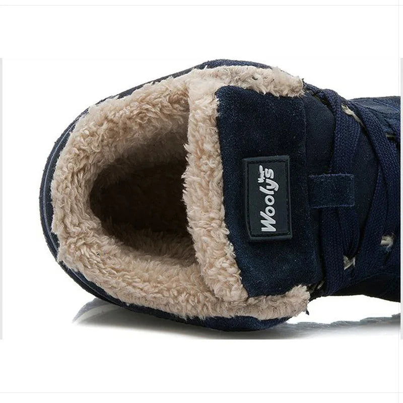 Men's Winter Lace-Up Fur Plush Ankle Boots – Warm Snow Boots Plus Size