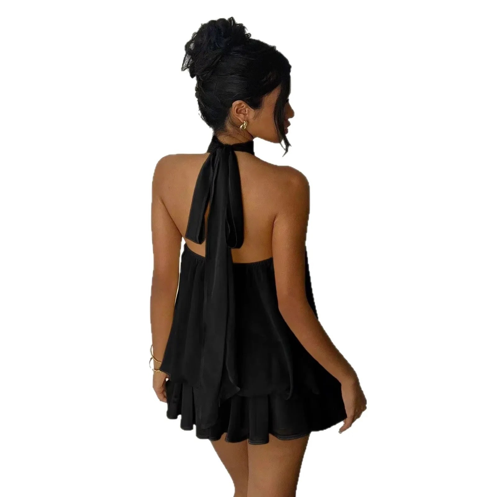 TrendLux Women's Polyester Backless Slim-Fit A-Line Beach Dress
