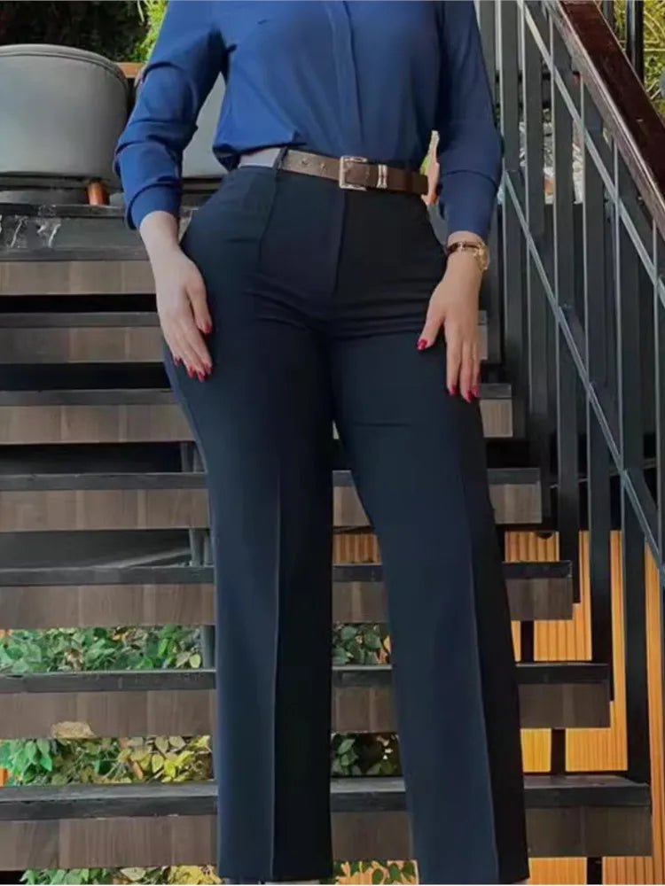 TrendLux Women's High Waist Straight Leg Work Pants – Slim Fit Elegant Trousers