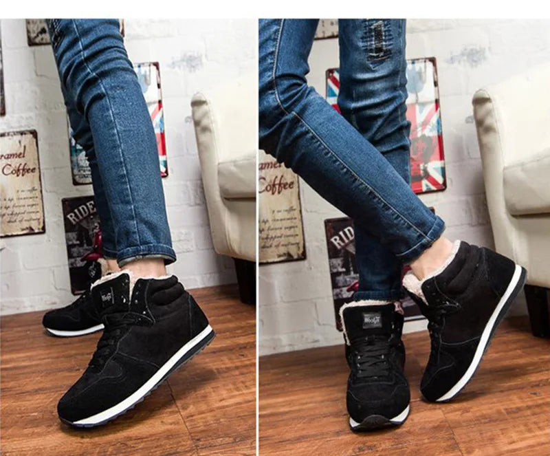 Men's Winter Lace-Up Fur Plush Ankle Boots – Warm Snow Boots Plus Size
