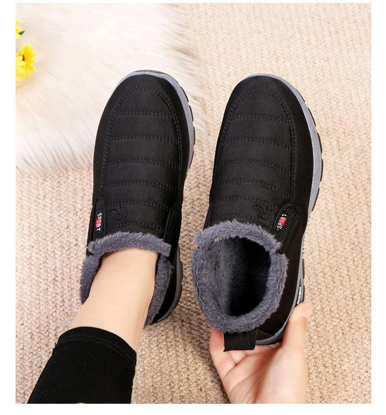 Women’s Plush Winter Snow Boots – Warm Slip-On Ankle Booties with Rubber Sole