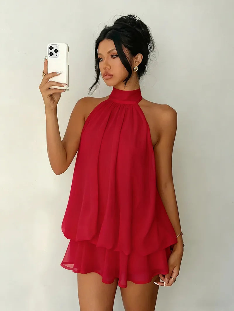 TrendLux Women's Polyester Backless Slim-Fit A-Line Beach Dress