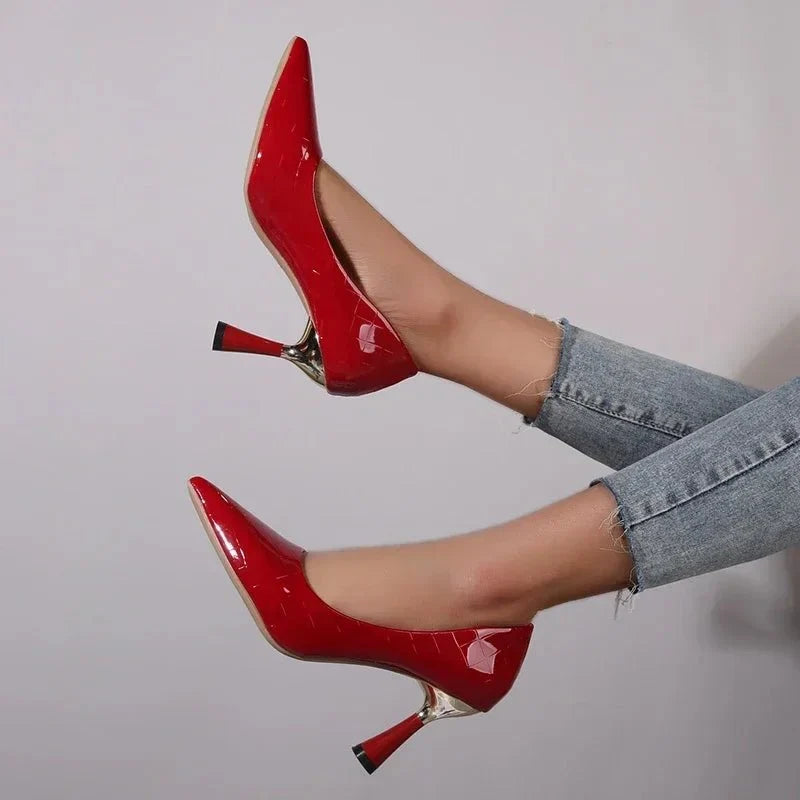 Women's Pointed Toe Stiletto Pumps | Slip-On High Heels for Office & Dress | Black Red White - TrendLux Wear