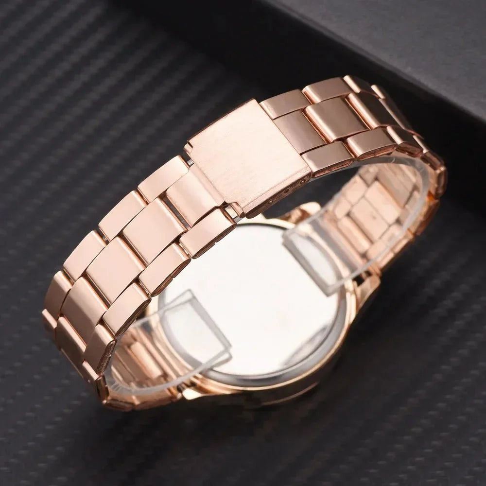 Women's rose gold stainless steel watch by TrendLux Wear with a sleek round face and elegant design.