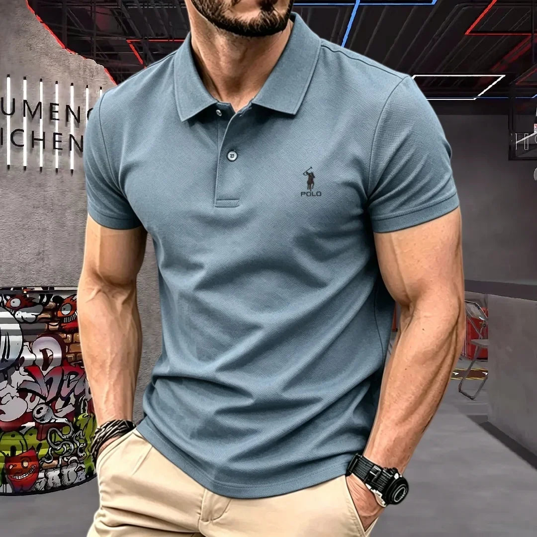 Men's Embroidered Cotton Short-Sleeve Polo