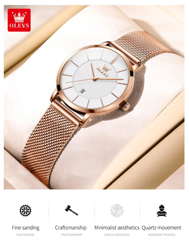 TrenLux Wear OLEVS Women's Rose Gold Luxury Stainless Steel Bracelet Quartz Gift Set TrenLux Wear