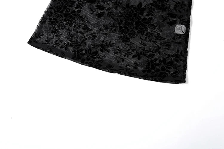 Black Sheer Floral Backless Maxi Dress