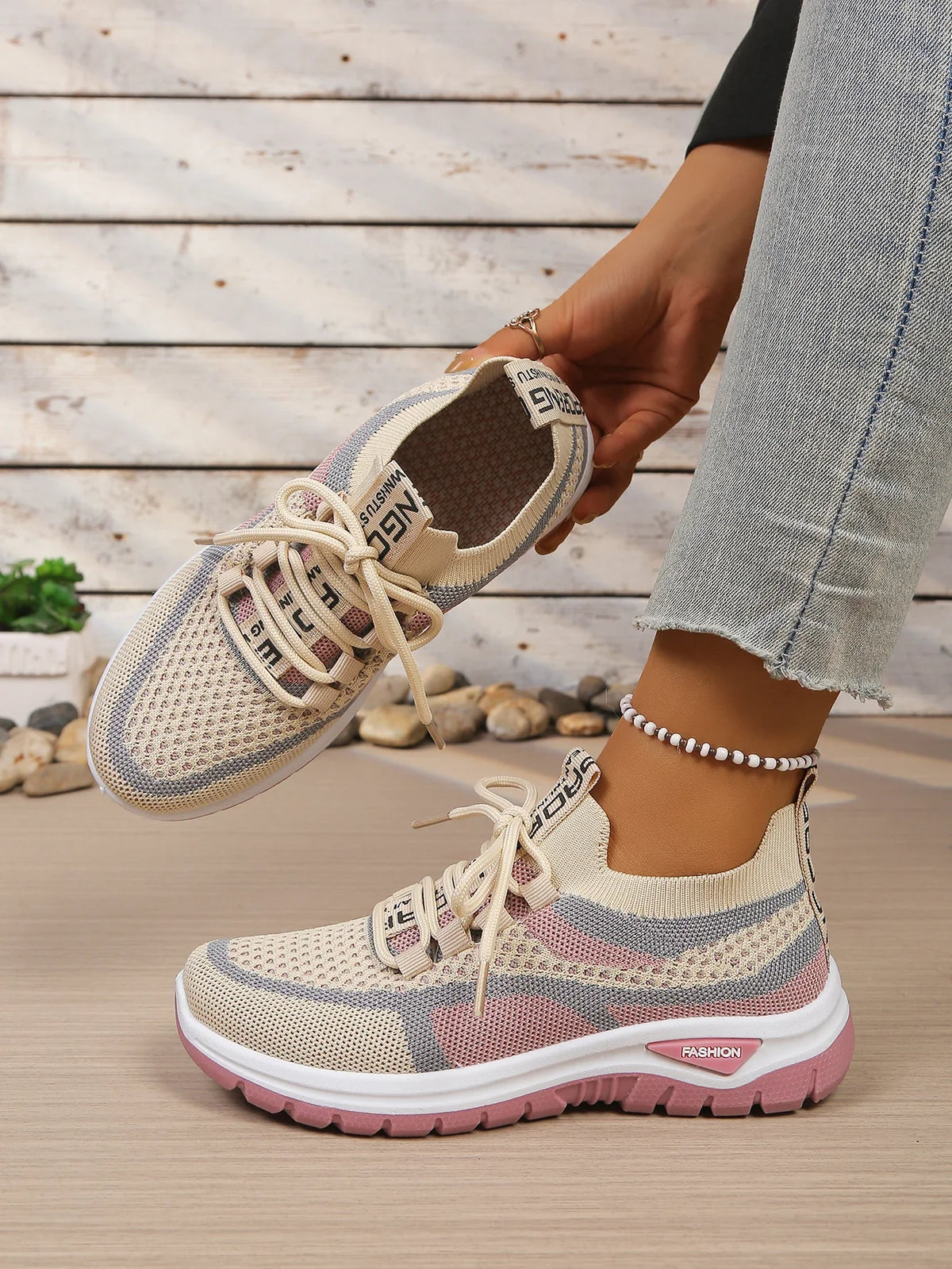 Women's Two-Tone Casual Sneakers | Lace-Up Fabric Low-Top Shoes | Summer 2026 - TrendLux Wear