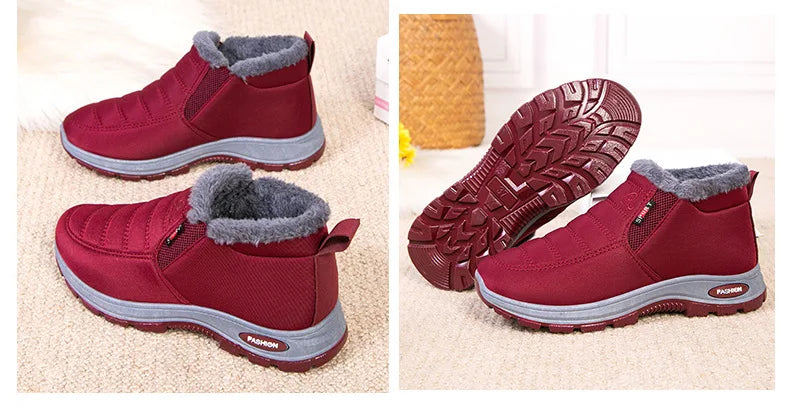 Women’s Plush Winter Snow Boots – Warm Slip-On Ankle Booties with Rubber Sole