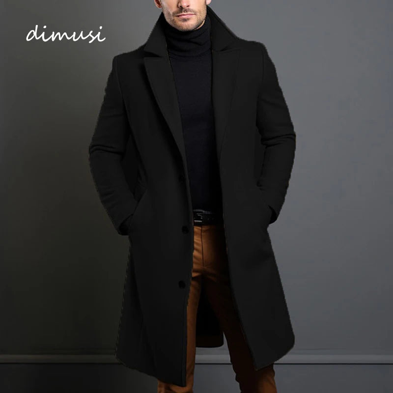 Men's Luxury Mid-Long Wool Trench Coat – Warm Business Overcoat