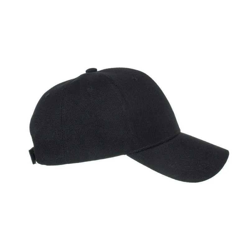 Unisex solid color baseball cap by TrendLux Wear, 5-panel structured hat in various colors, front view with curved brim.
