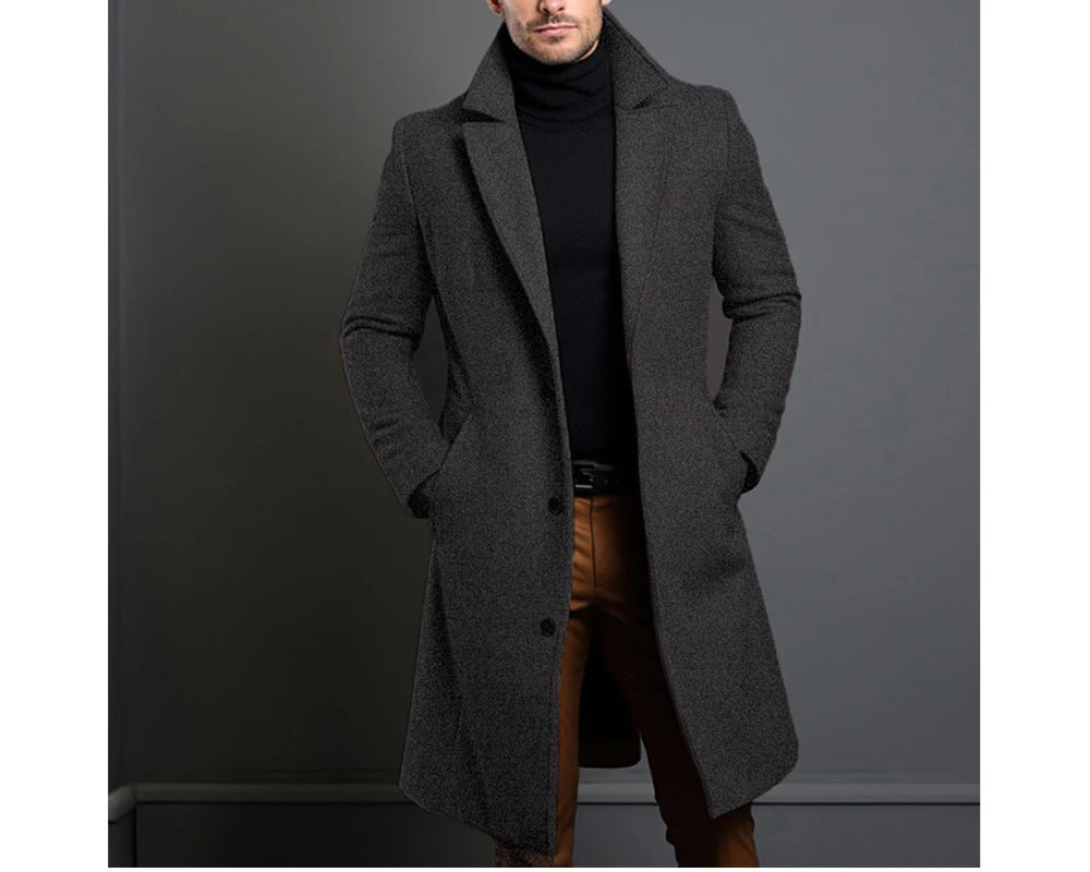 Men's Luxury Mid-Long Wool Trench Coat – Warm Business Overcoat
