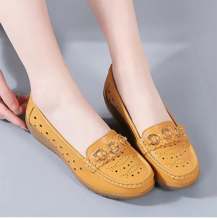 TrenLux Wear Women's Breathable Hollow Wedge Loafer Pumps — Slip-On Leather Flats, Sizes 35–44 TrenLux Wear