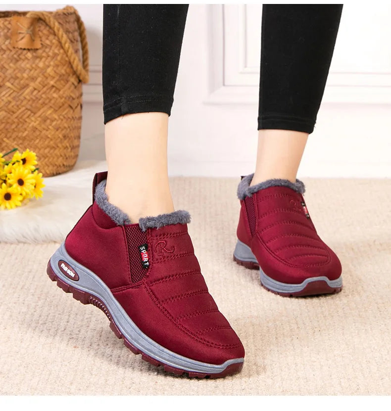 Women’s Plush Winter Snow Boots – Warm Slip-On Ankle Booties with Rubber Sole