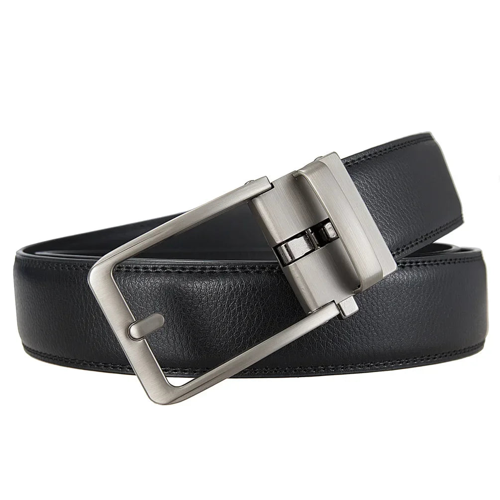 Men's genuine leather belt with luxury automatic buckle in brown and black, adjustable 105-170cm from TrendLux Wear.