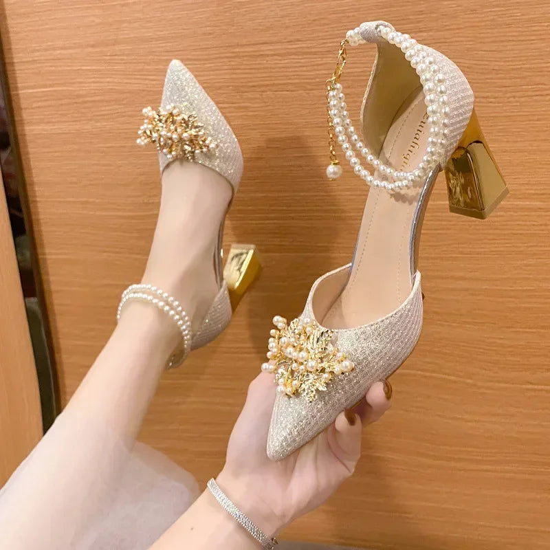 TrendLux Women's Pointed Toe Metal Beaded High Heel Wedding Banquet Pumps
