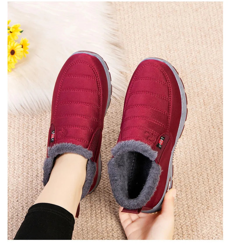 Women’s Plush Winter Snow Boots – Warm Slip-On Ankle Booties with Rubber Sole