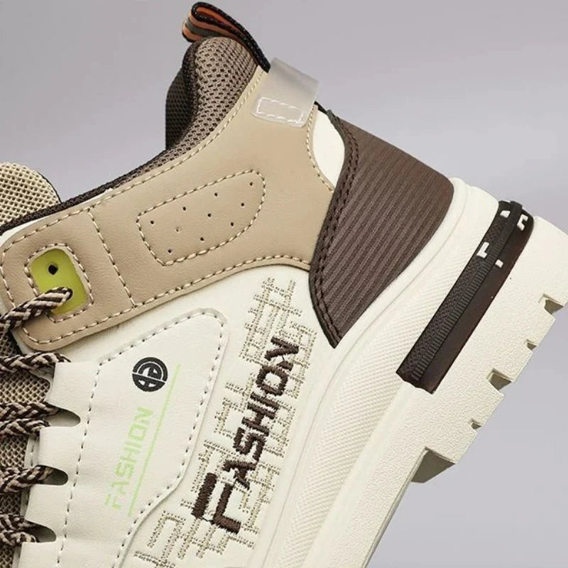 Men's High-Top Street Sneakers by TrendLux Wear with non-slip soles and vulcanized rubber ankle shoes, shown in black with white accents.