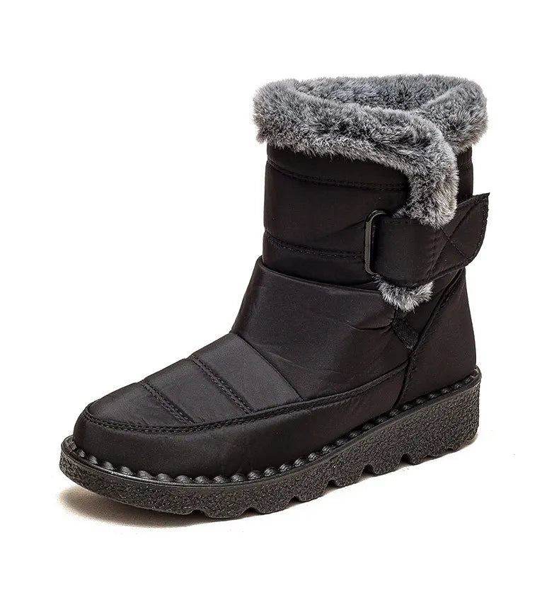 Women’s Mid-Calf Fur Lined Snow Boots – Warm Winter Walking Boots with Hook & Loop