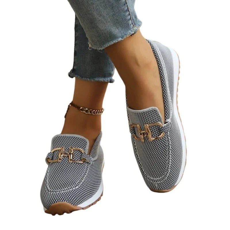 Women's TrendLux Wear thick sole slip-on loafers in beige, white, blue, or gray with round toe and comfortable casual design.