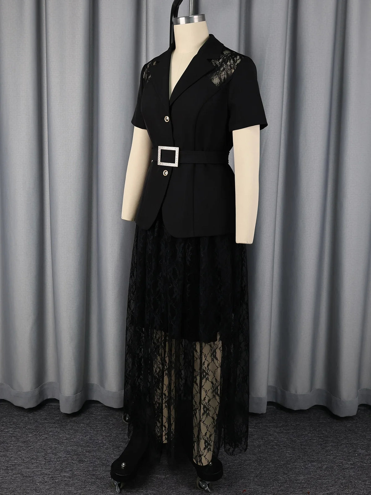 Women's Black African Lace Hem A-Line Dress | Church & Wedding Guest - TrendLux Wear