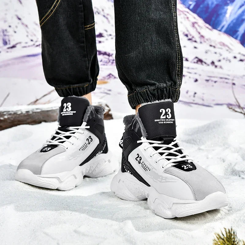 Men's Waterproof Winter Plush Sneaker Boots – Non-Slip Warm Snow Shoes