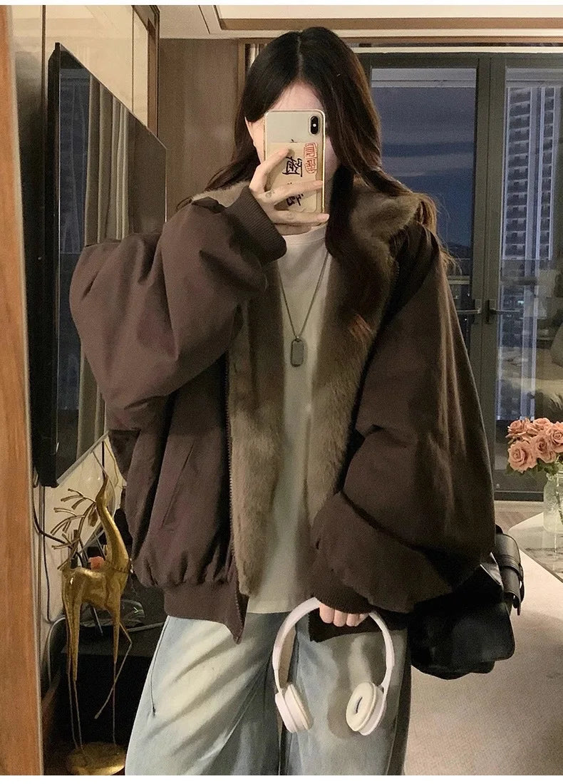 Winter Women Jacket Coats Parkas Female Double-sided Cotton Hooded Overcoat Thick Warm Jackets Windproof Casual Snow Outerwear