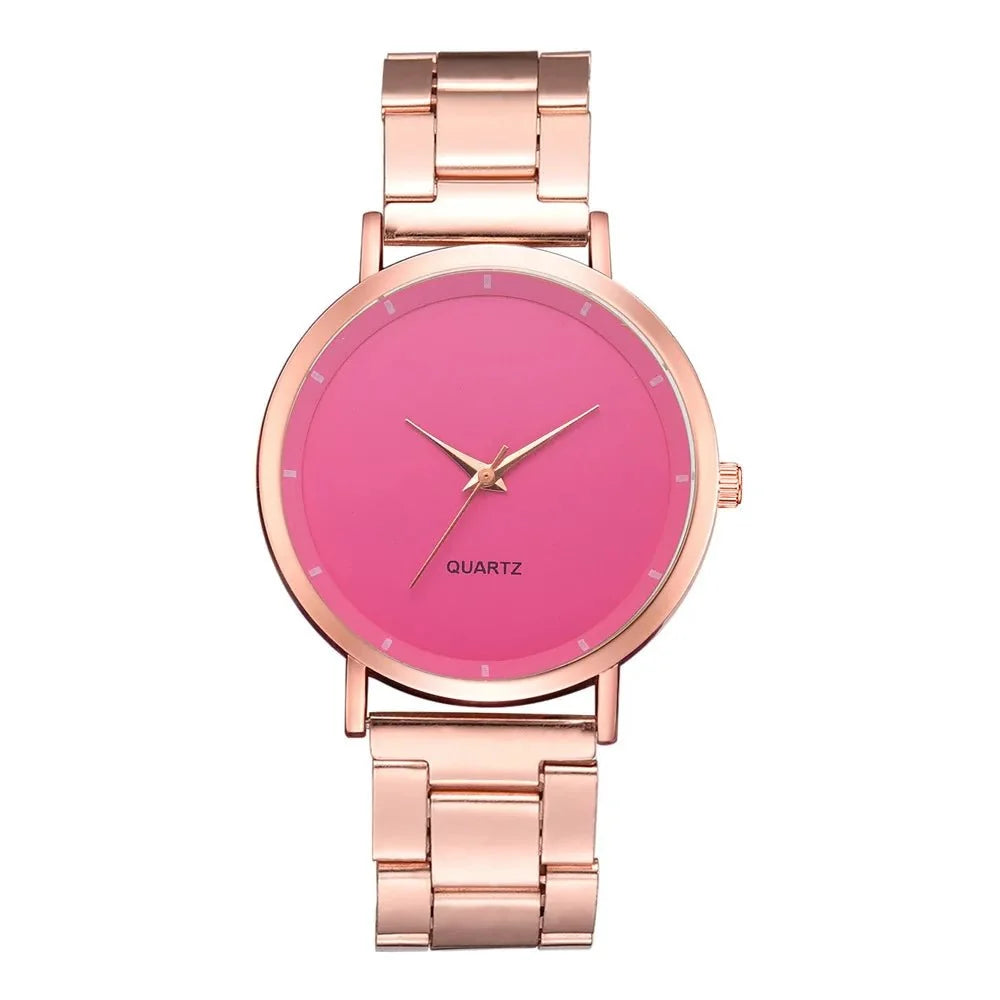 Women's rose gold stainless steel watch by TrendLux Wear, featuring a sleek round dial and elegant design.