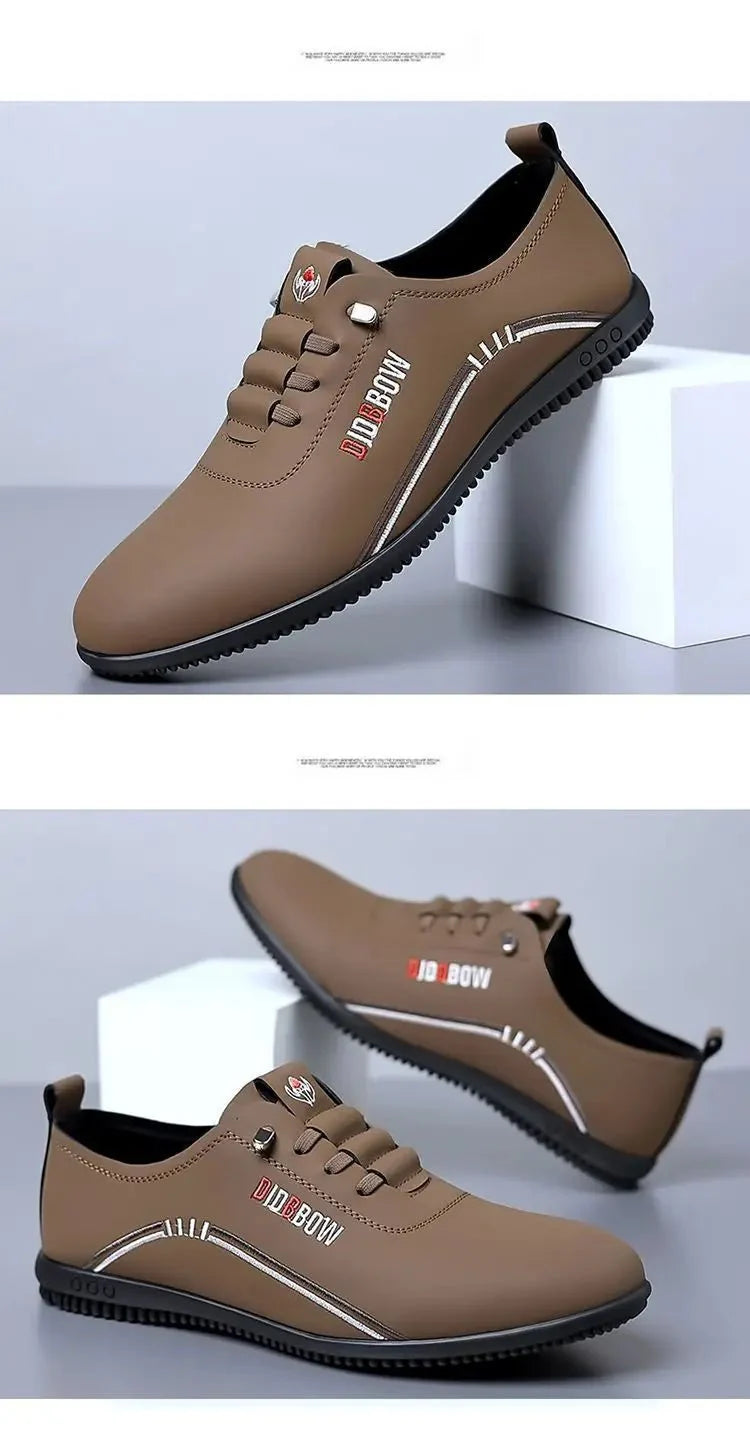 Men's soft sole leather loafers by TrendLux Wear, lightweight slip-on moccasin walking shoes in classic design.