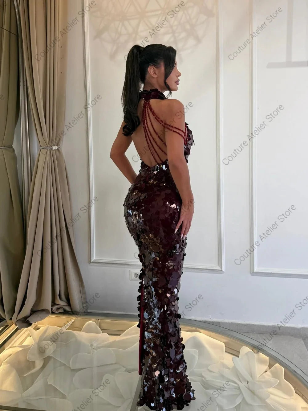 Custom Sequin Halter Mermaid Evening Dress - TrendLux Wear