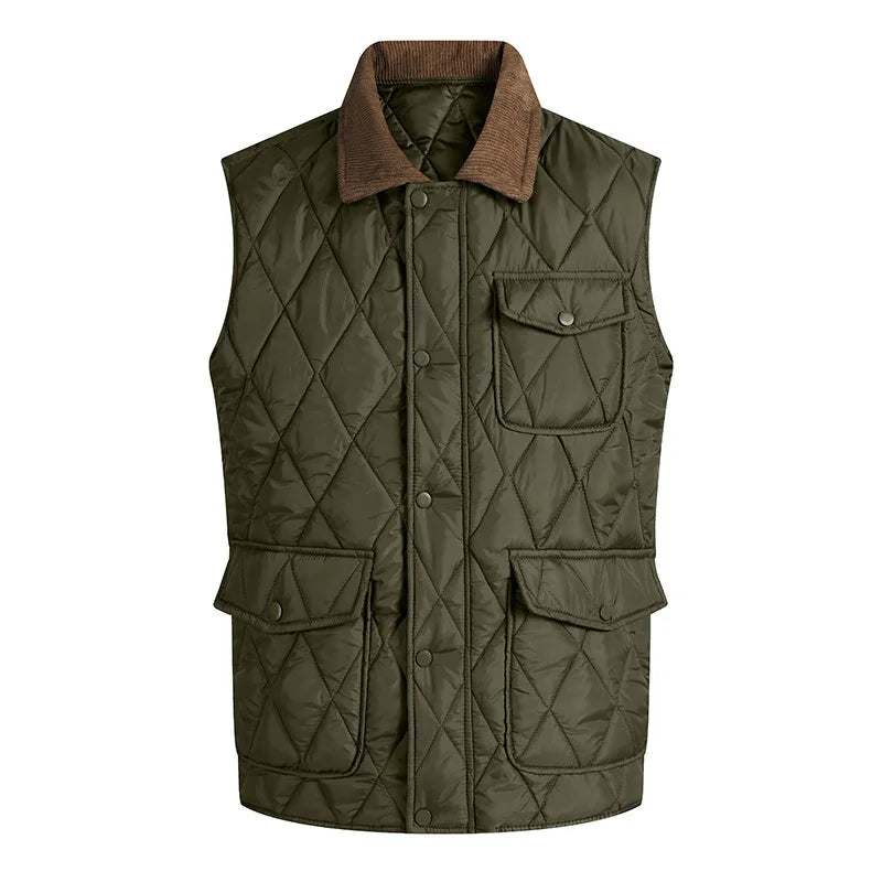 Men's Winter Sleeveless Padded Vest Jacket – Warm Stand Collar Waistcoat