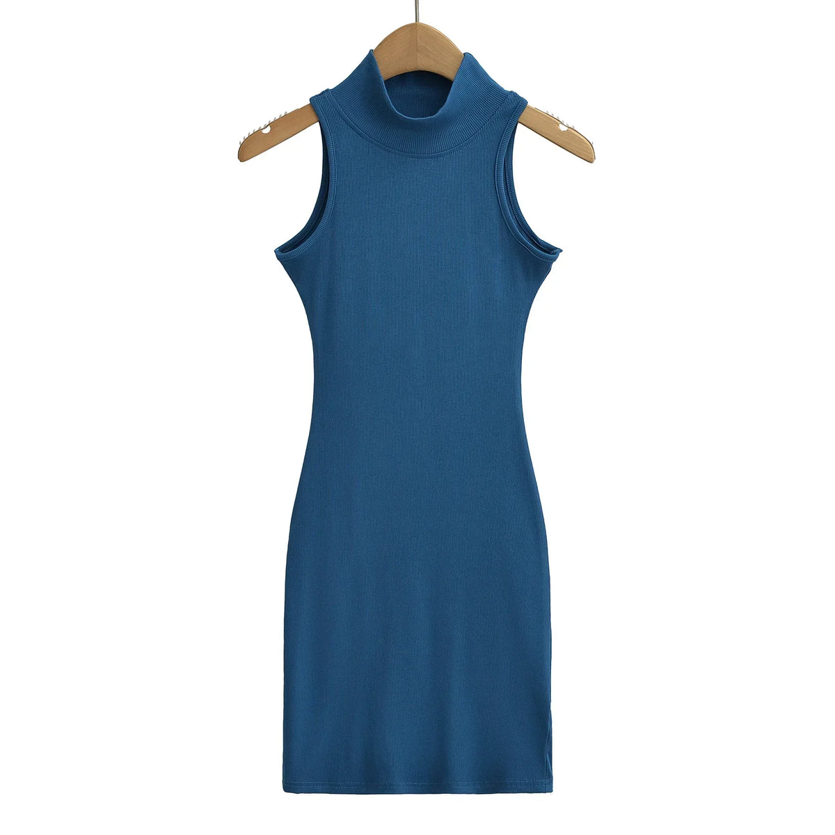 Women's knit turtleneck bodycon maxi dress by The Glow Sanctuary, ankle-length, fitted, with long sleeves and ribbed knit fabric.