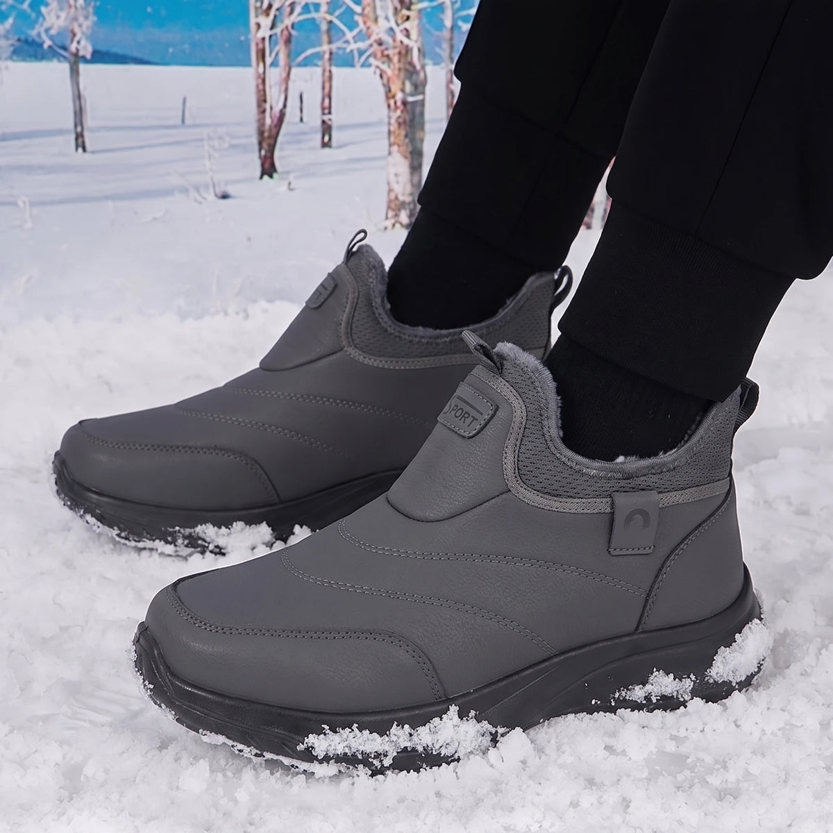 Men's Waterproof Slip-On Winter Snow Sport Shoes – Plush Lined Thick Heel