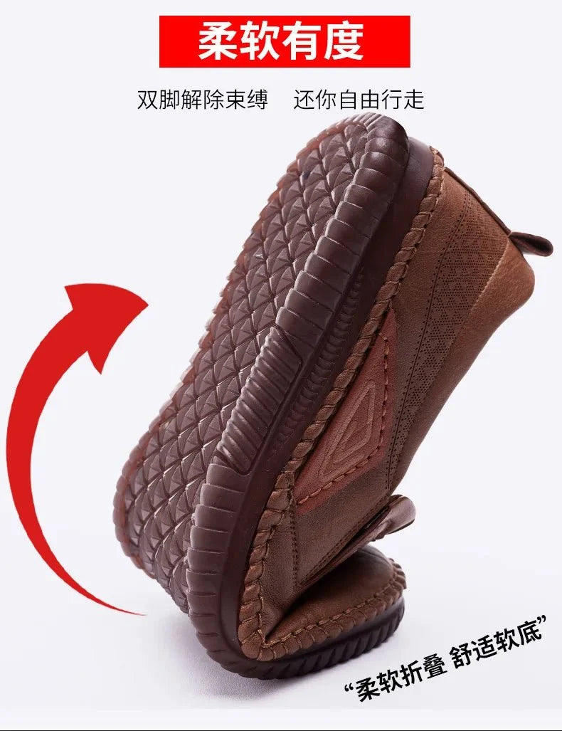 Men's genuine leather slip-on loafers by TrendLux Wear with breathable soft sole moccasin design for casual, comfortable style.