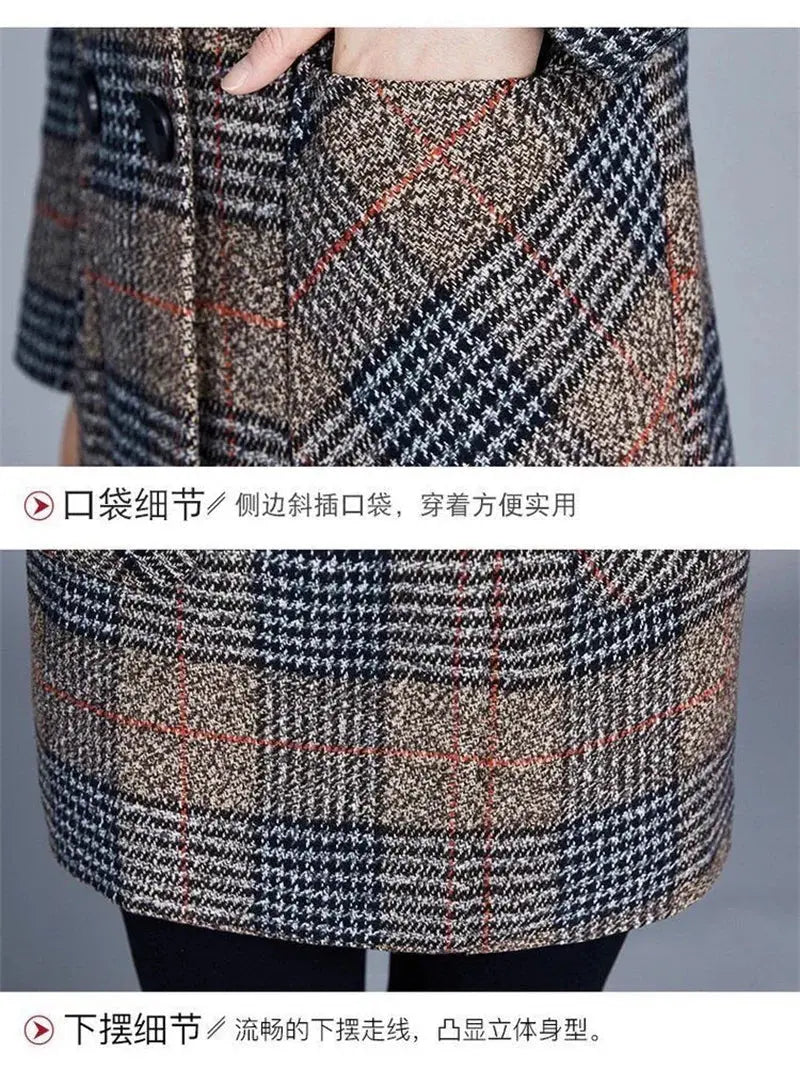 TrenLux Wear Women's Plaid Woolen Overcoat — Elegant Double-Breasted Autumn Winter Coat TrenLux Wear