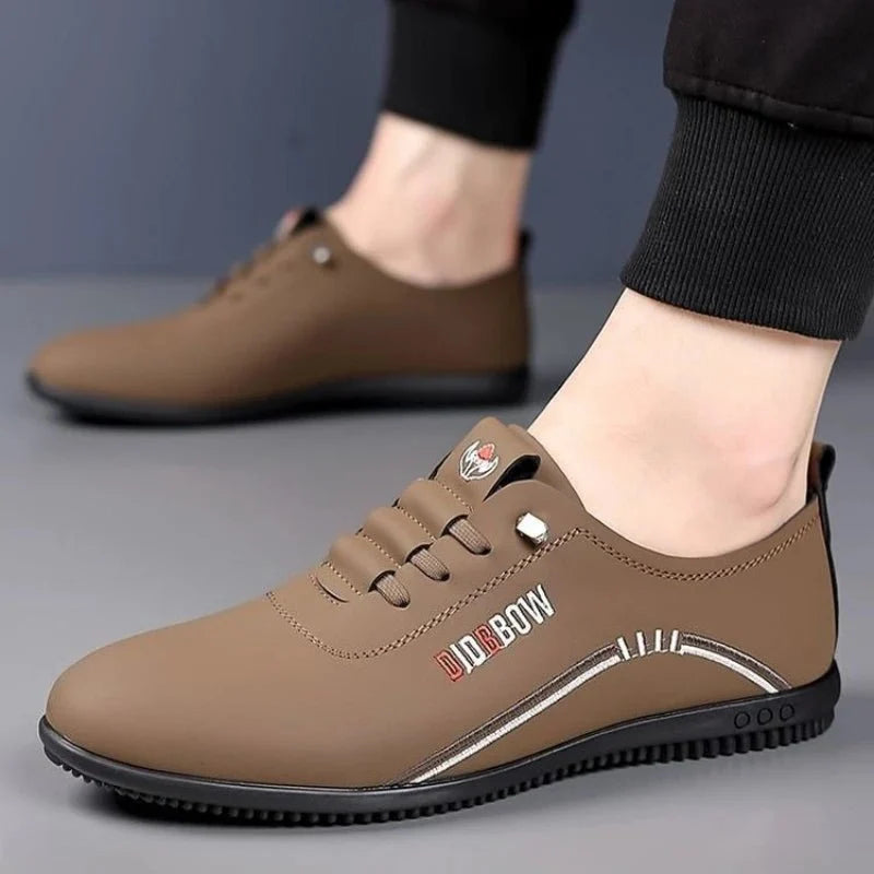 Men's soft sole leather loafers by TrendLux Wear, lightweight slip-on moccasin walking shoes with a sleek design.