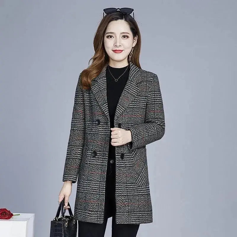 TrenLux Wear Women's Plaid Woolen Overcoat — Elegant Double-Breasted Autumn Winter Coat TrenLux Wear