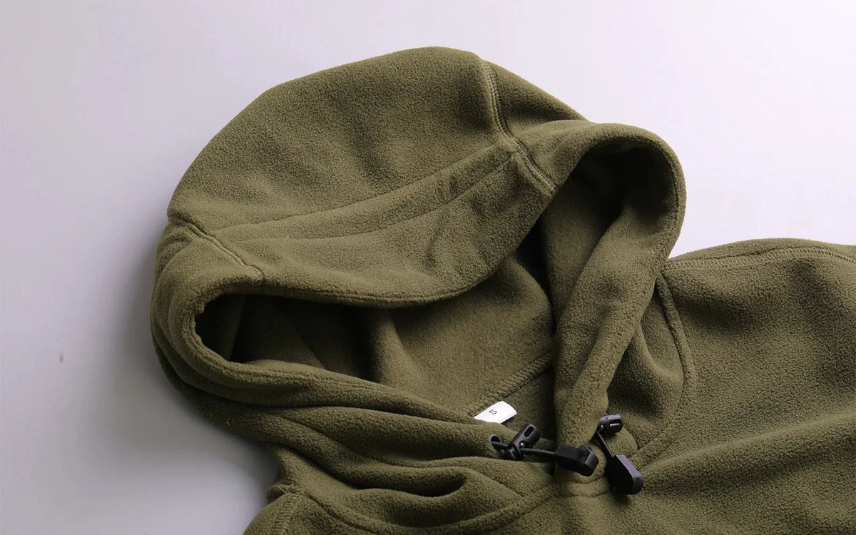 Men's tactical outdoor hoodie by TrendLux Wear, thick fleece sportswear suitable for autumn and winter, shown in black.