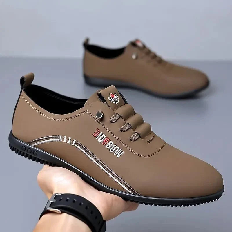Men's soft sole leather loafers by TrendLux Wear, lightweight slip-on moccasin walking shoes with a sleek design.