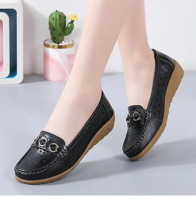 TrenLux Wear Women's Breathable Hollow Wedge Loafer Pumps — Slip-On Leather Flats, Sizes 35–44 TrenLux Wear