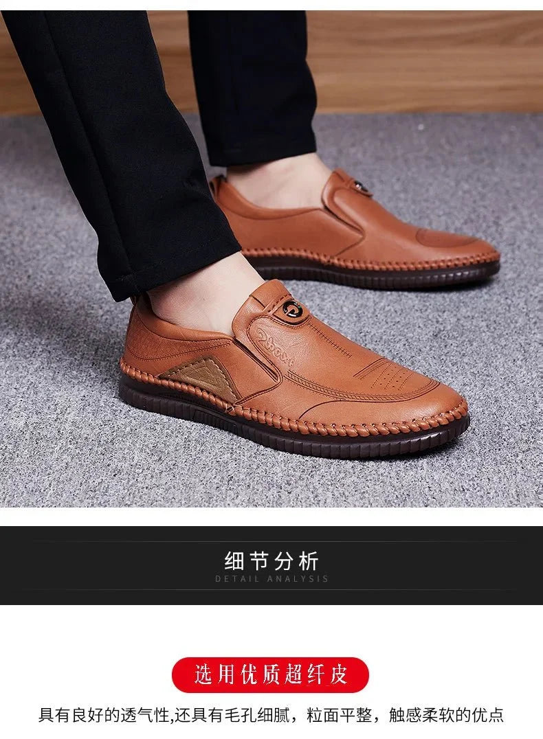 Men's genuine leather slip-on loafers by TrendLux Wear with breathable soft sole and moccasin design, casual men's footwear.