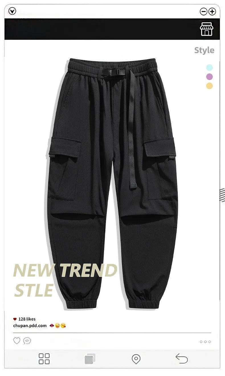 Men's wide-leg casual trousers by TrendLux Wear, loose fit multi-pocket pants in six colors, shown in a relaxed fit style.
